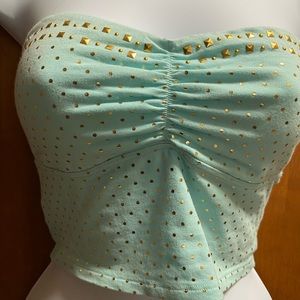 PINK. Size small. Blue crop top with gold jewels scattered over it.